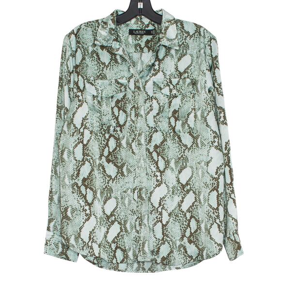 Lauren Ralph Lauren Top Academia Cottage Quiet Luxury Boho Snake Button Up PL - Picture 1 of 6